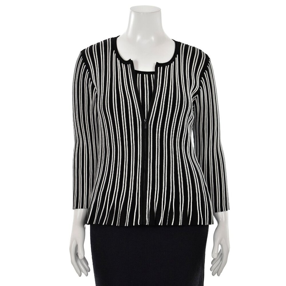 St. John Knits 2Pc Ribbed Knit Cardigan & Shell Set in Caviar/Bianco sz L
